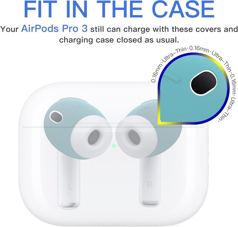 DamonLight [Fit in Case] 3 Pairs Cover for AirPods Pro 3 Anti Scratches Add Grip Sport Ear Tips [US Patent Registered] Compatible with AirPods Pro 3rd Generation 2025 (Ice Blue) - Image 2